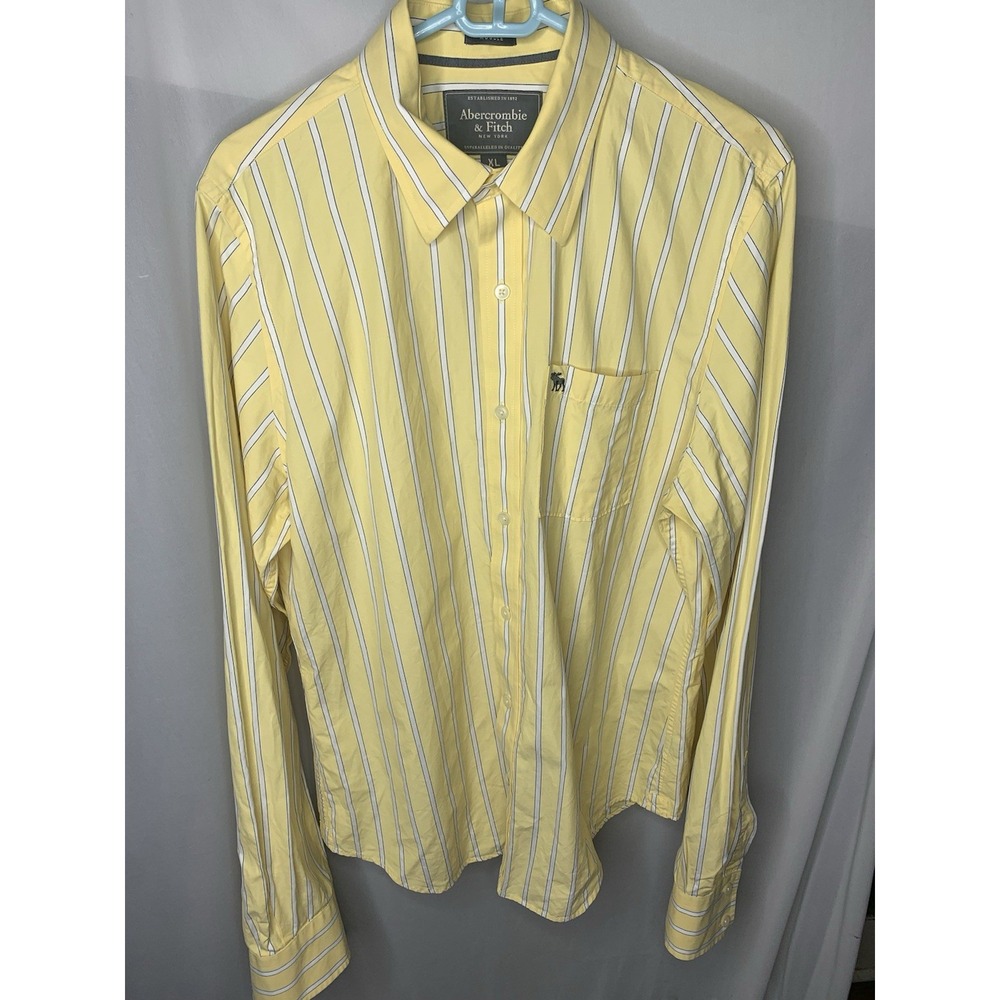 Mens XL VTG Y2K Aerocrombie & Fitch Yellow‎ Striped Muscle Button Down Shirt - Picture 5 of 9